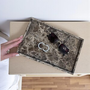 Brown Marble Vanity Tray: Natural Stone Desk Organizer image 6