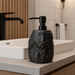 Distributeur de savon fait main en pierre de labradorite : décoration élégante pour salle de bain et cuisine