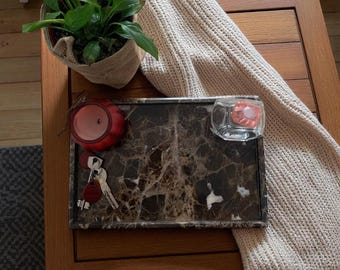 Brown Marble Tray, Handcrafted Marble Accessories, Decorative Stone Catchall, Coffee Table Decor, Vanity Organizer, Bathroom Tray