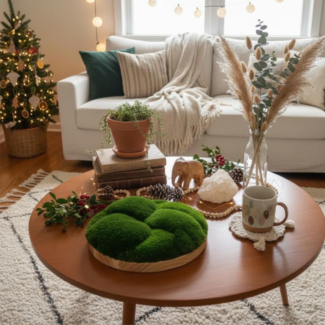 Green Moss and Ash Wood Bowl – Handmade Preserved Moss Centerpiece ...
