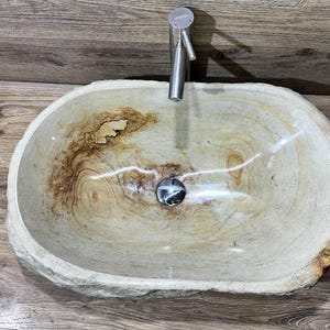 Natural Sandstone Sink – Handmade, Unique Design for Your Bathroom