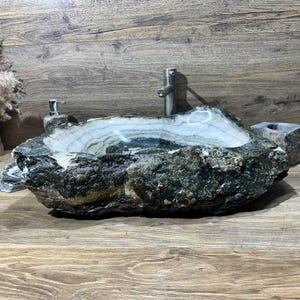 Black Granite Bathroom Sink: Minimalist Stone Vessel (17.7x13 inches)