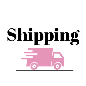 May include: A pink delivery truck with a white background and the word "Shipping" in black bold letters above the truck.