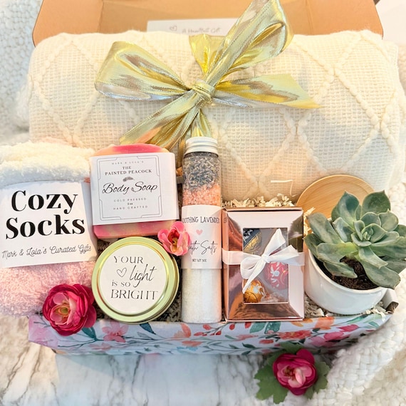 Hug In A Box, Encouragement Gift, Mom Gift Set, Hygge Gift Box, Thinking Of You Box, Cozy Care Package, Self Care Basket, Blanket Gift Box