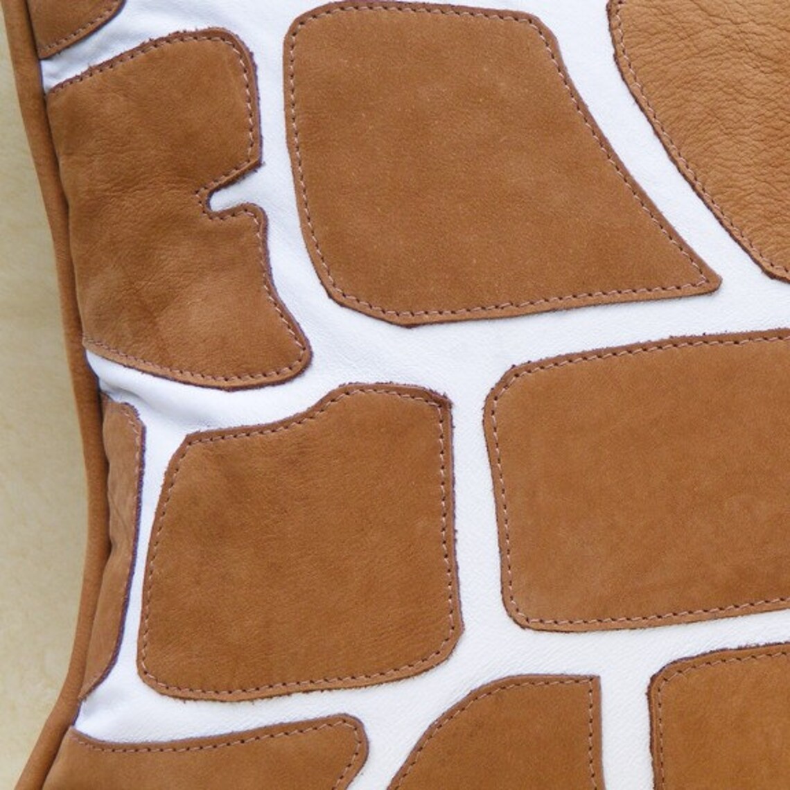 Brown Deer Tanned Cowhide and White Leather Giraffe 2 Pillow Etsy