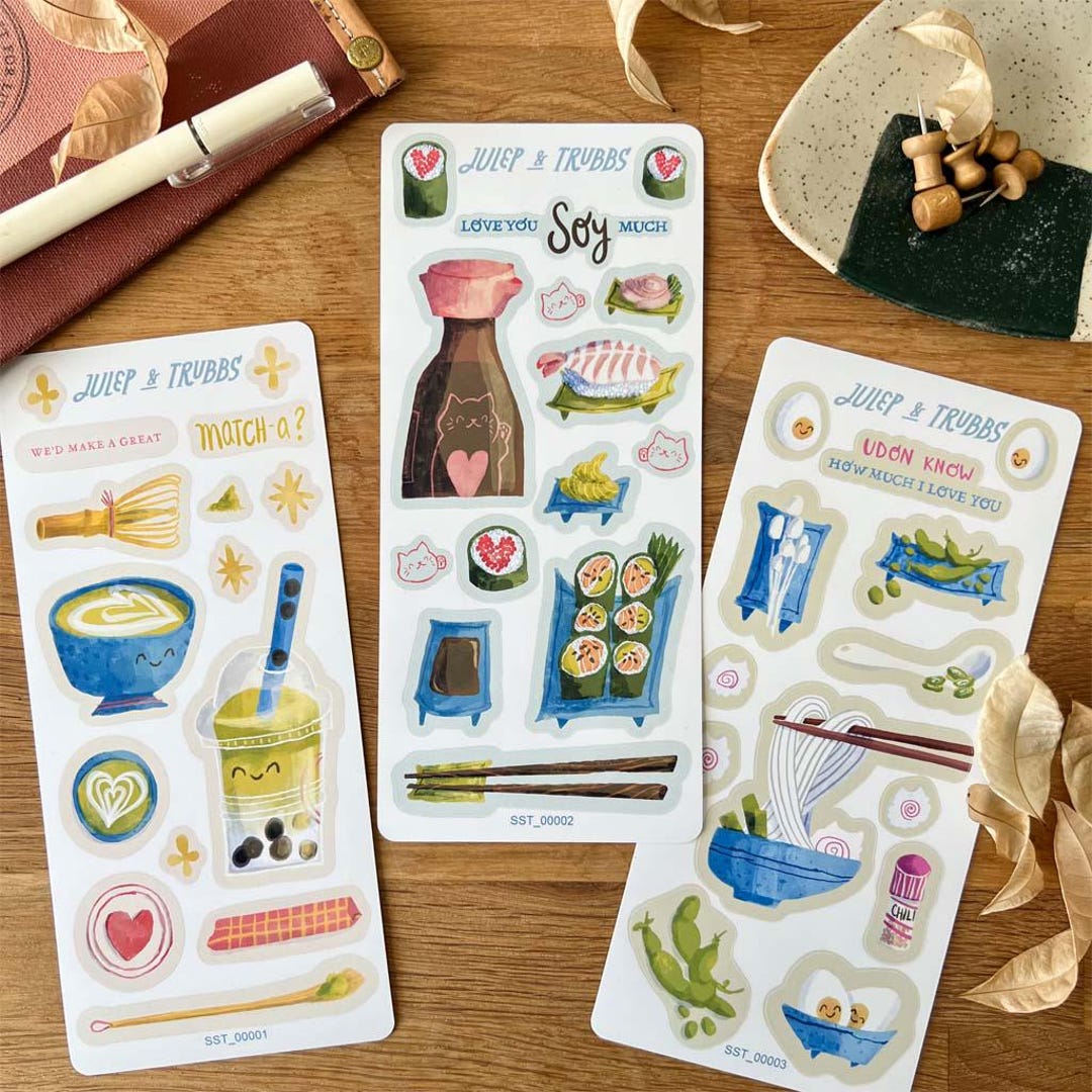 Cute Japanese Food and Drink Sticker Sheet. Gift for Foodie,