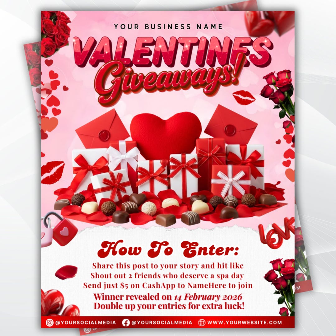 Giveaway Flyer for Valentines Day, DIY Flyer Template Design, February ...
