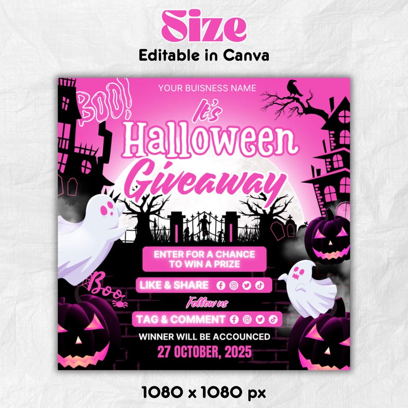 Spooky Raffle Editable Halloween Giveaway Flyer, October Giveaway Raffle Canva Flyer ...