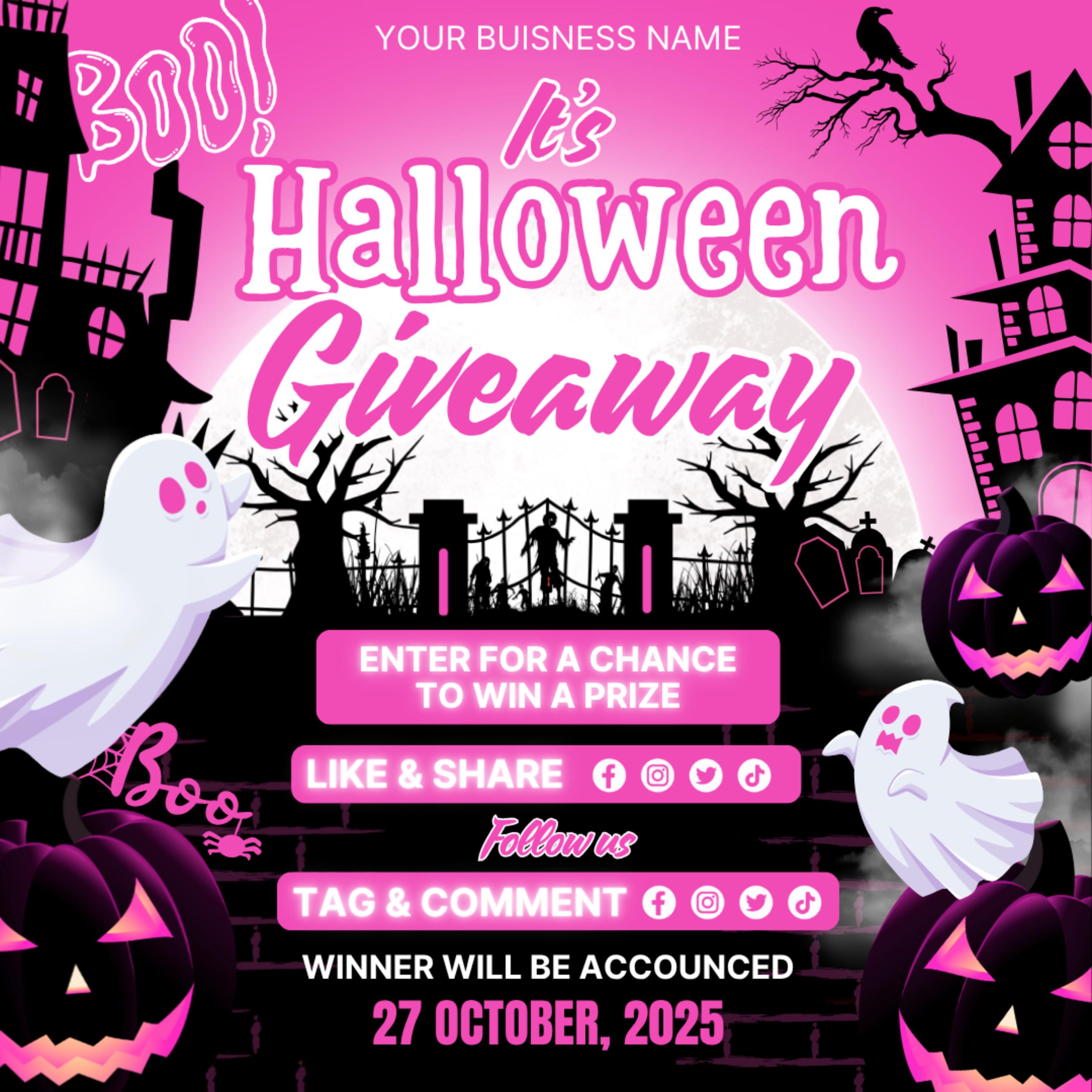 Scary Raffle Editable Halloween Giveaway Flyer, October Giveaway Raffle Canva Flyer ...