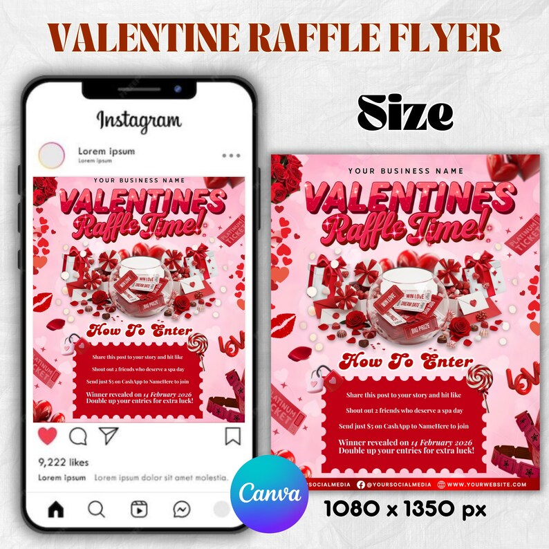 Raffle Flyer for Valentines Day, DIY Flyer Template Design, February ...