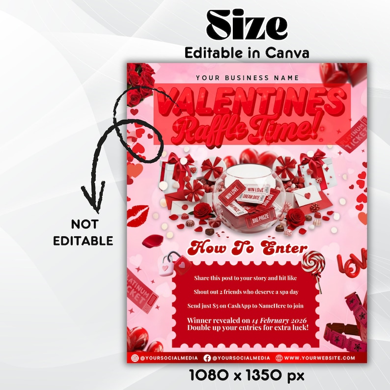 Raffle Flyer for Valentines Day, DIY Flyer Template Design, February ...