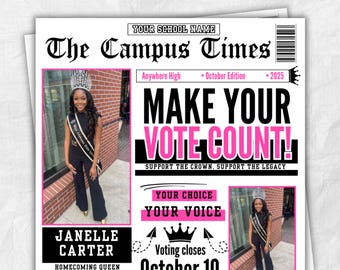 Homecoming Queen Flyer,Homecoming Newspaper Flyer,Vote Flyer,Homecoming Flyer Template,Class Campaign Flyer Election Flyer Prom Queen Flyer