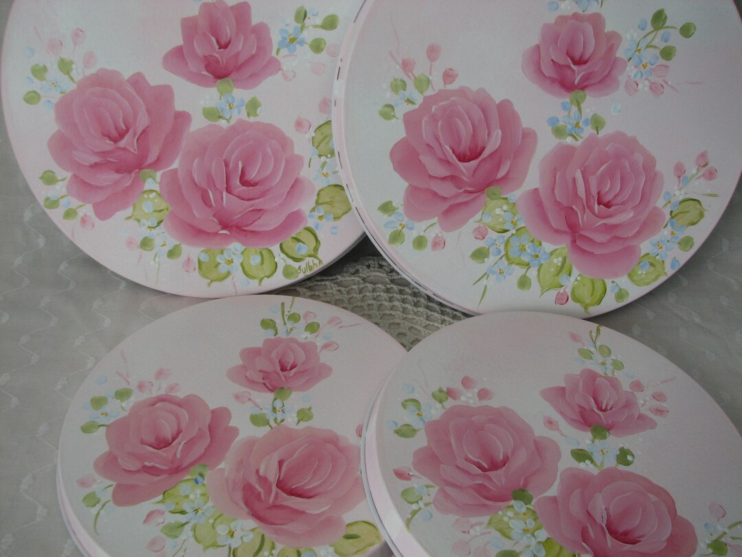 Stove Top Burner Covers Hand Painted Pink Roses Kitchen Decor Etsy