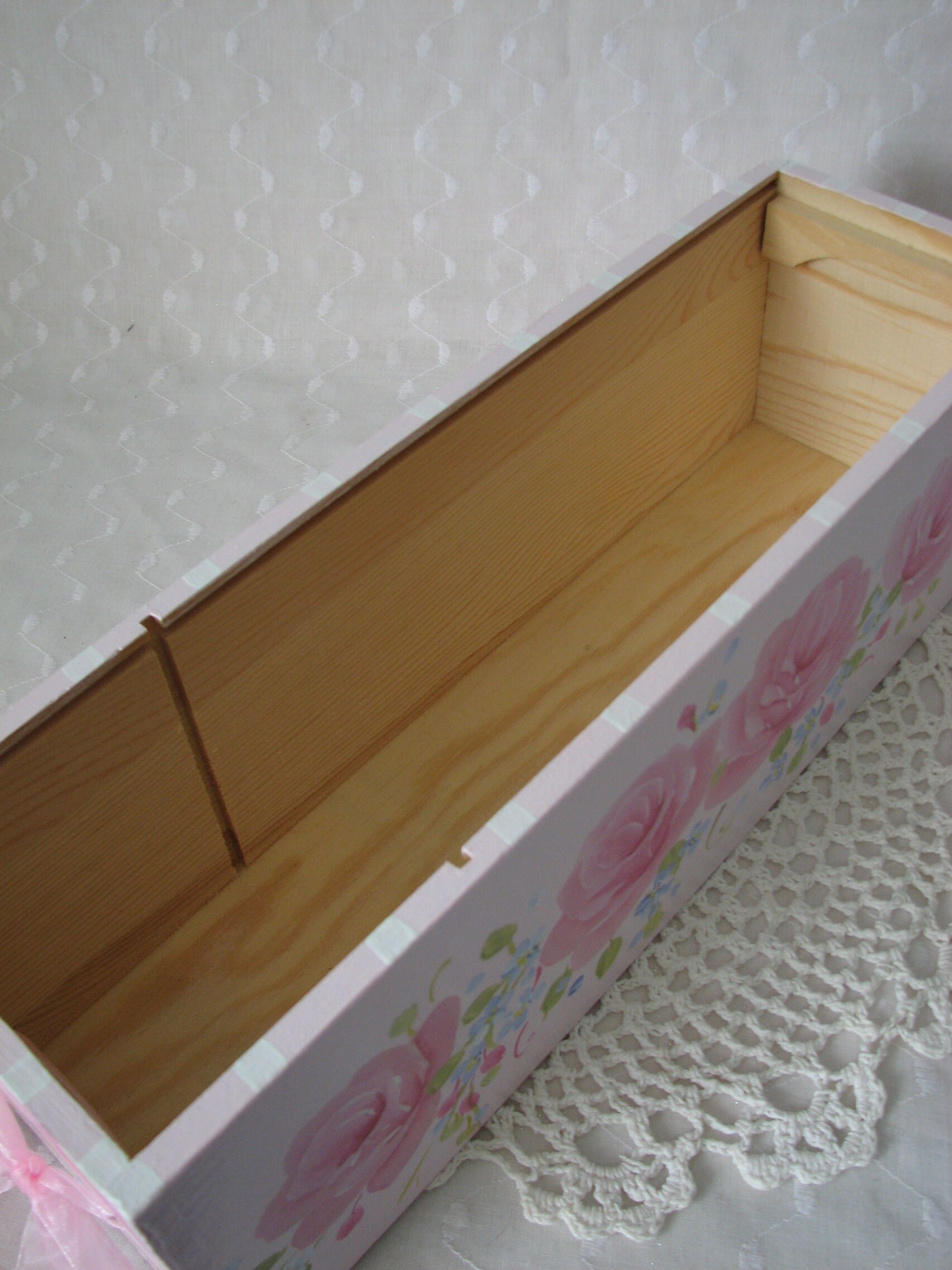 Wood Tote Hand Painted Pink Roses Cottage Chic Home Decor Storage Box ...