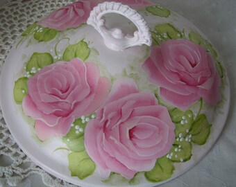 Silverplate Casserole covered Dish Hand Painted Pink Roses Kitchen cottage chic Silver plate shabby