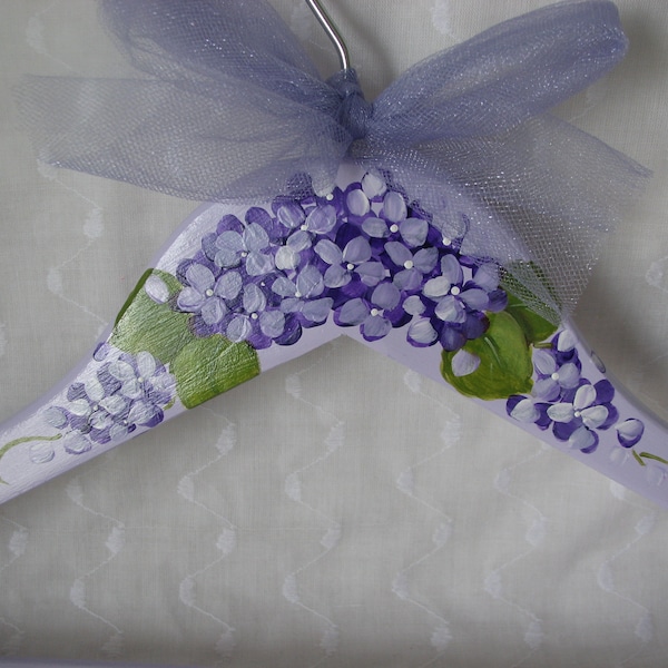 Purple Hydrangeas Clothes Hanger Lilac Lavender Hand Painted Adult Size Dress Wedding Hanger