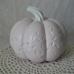Pink Resin Pumpkin Vine design Hand Painted Fall Autumn Decor Shabby Cottage Chic