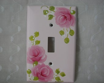 Pink Roses Switch Wall plate cover Hand Painted Home Decor Shabby Cottage Chic