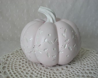 Pink Resin Pumpkin Vine design Hand Painted Fall Autumn Decor Shabby Cottage Chic