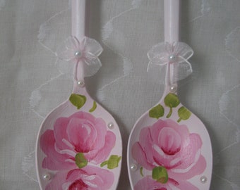 Pink Roses Spoons Hand Painted Set of 2 Kitchen decor cottage chic no. 2