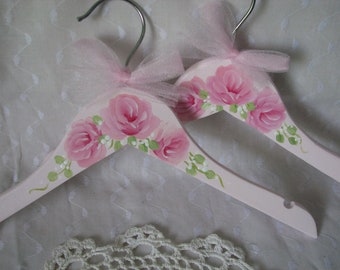 Hand Painted Kids Hangers pink roses set of 2