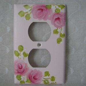 Pink Roses outlet Wall plate cover Hand Painted Home Decor Shabby Cottage Chic