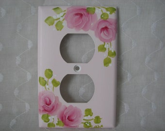Pink Roses outlet Wall plate cover Hand Painted Home Decor Shabby Cottage Chic