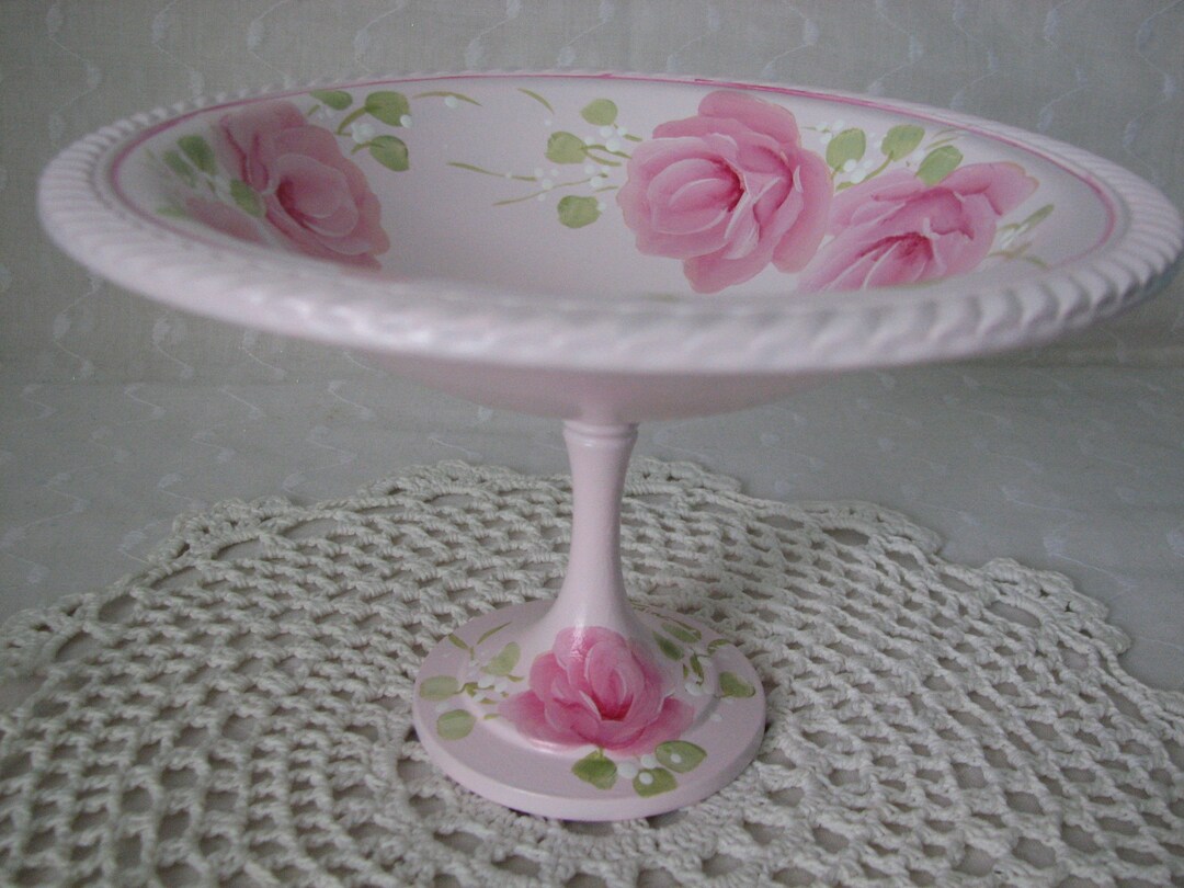 Silverplate Compote Hand Painted Pink Roses Home Decor Pedestal Bowl - Etsy