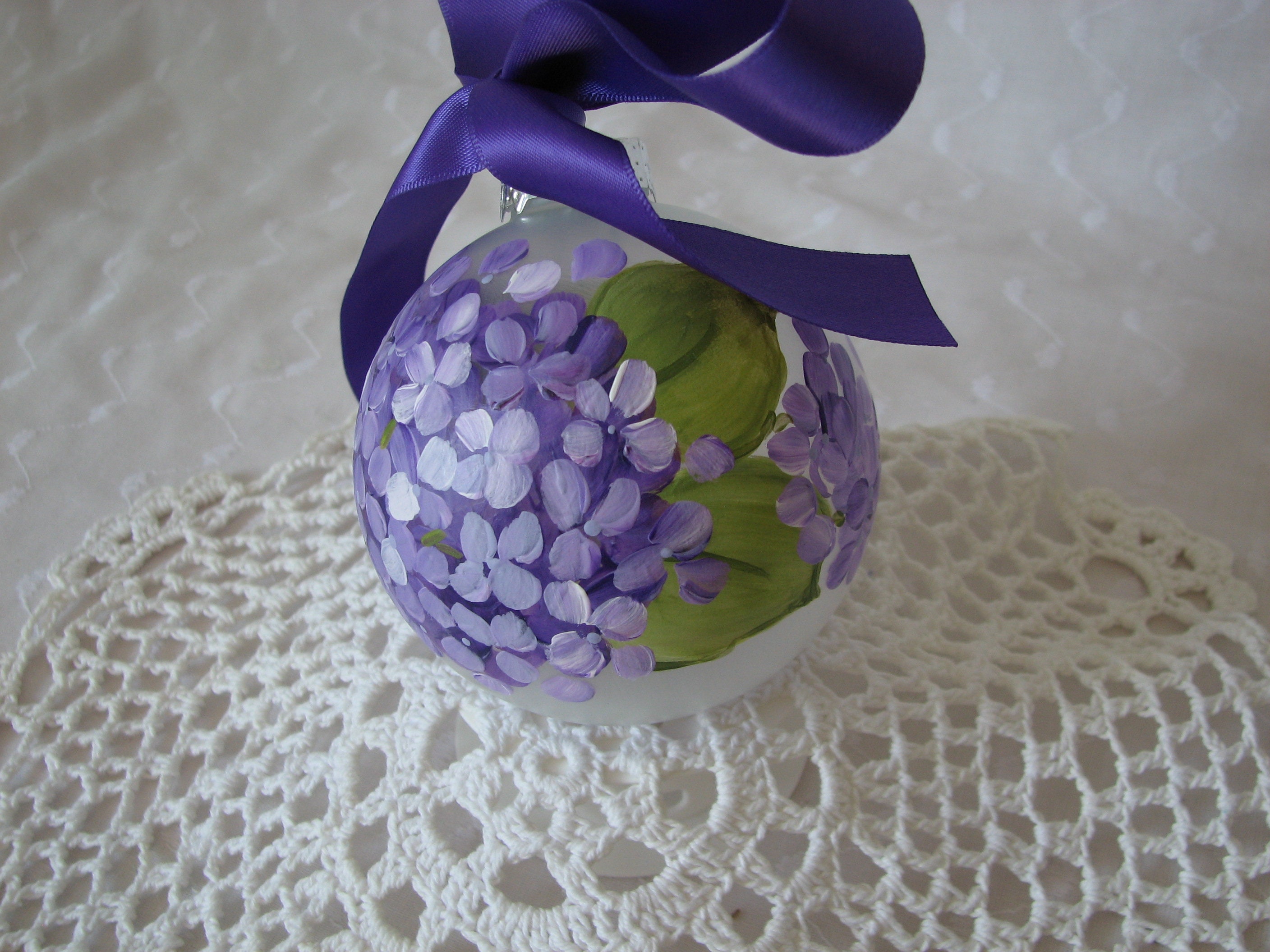 Frosted Glass Ball Ornament Hand Painted Purple Hydrangeas Etsy