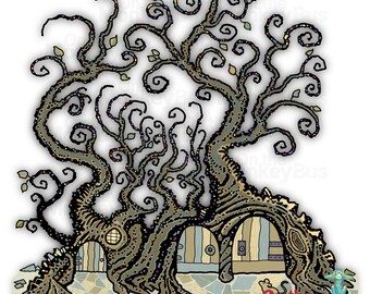 Tree House PNG: Cottage Book Illustration Art (Digital Download) Treehouse drawing sublimation DTG DTF shirt clipart