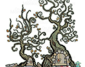 Tree House PNG: Cottage Book Illustration Art (Digital Download) Treehouse drawing sublimation DTG DTF shirt clipart