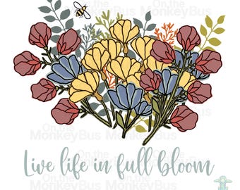 Bloemen leven in volle bloei PNG: Botanische kunst (digitale download) sublimatie DTG DTF
