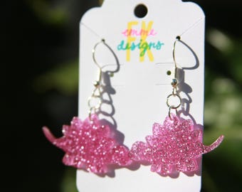 Sparkly Purple Dinosaur Dangle Earrings