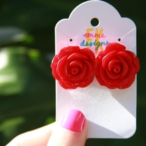 Red Rose Stud Earrings