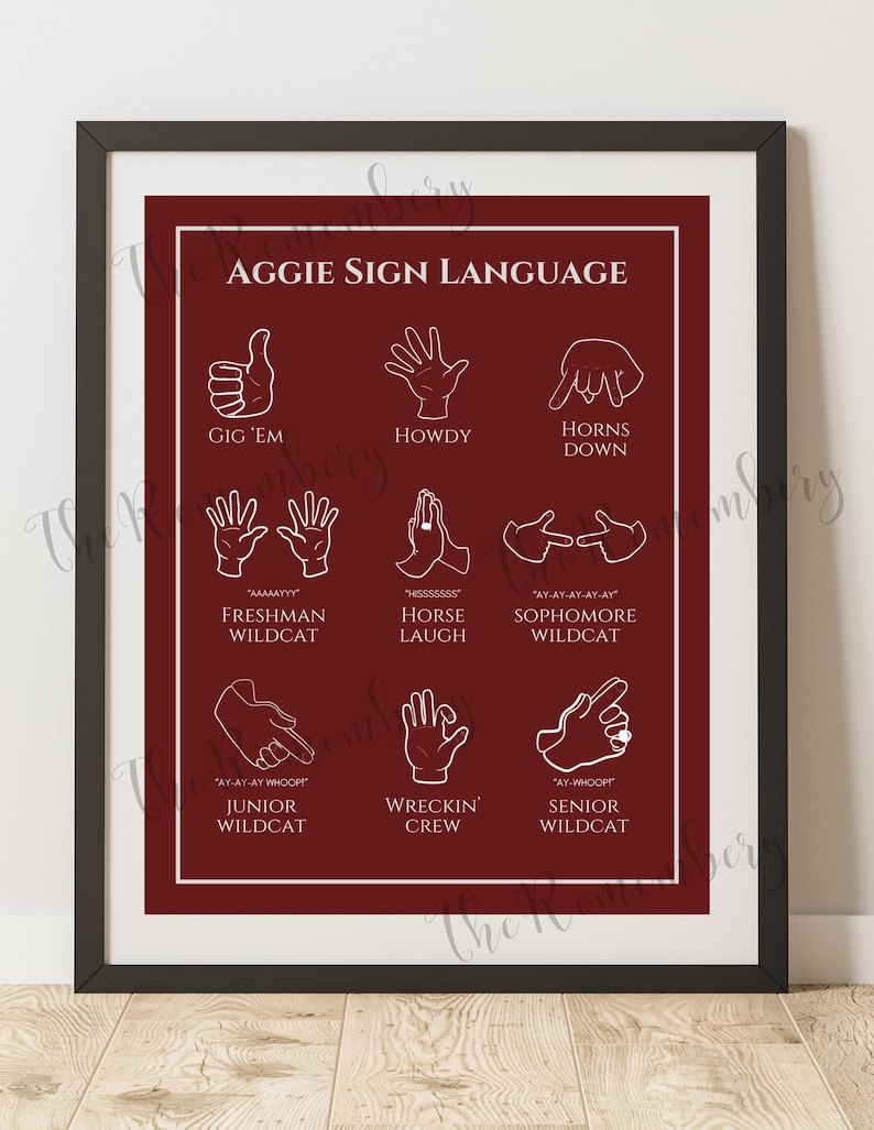 8x10 Texas Aggie Sign Language Printable Wall Art | White on Maroon ...