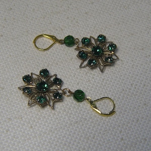 Refashioned Vintage Green Rhinestone Filagree Earrings