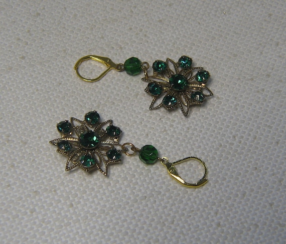 Boucles D'oreilles Clips Métal Doré Micris Strass Vert - Style Vintage Années 90
