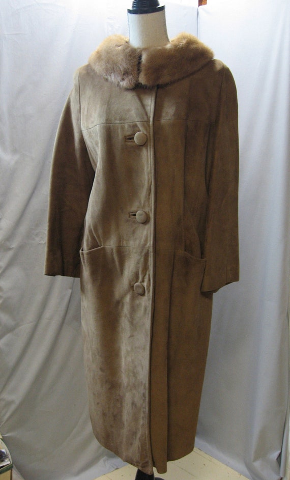 Vintage Light Brown Suede Three Quarter Length Co… - image 2