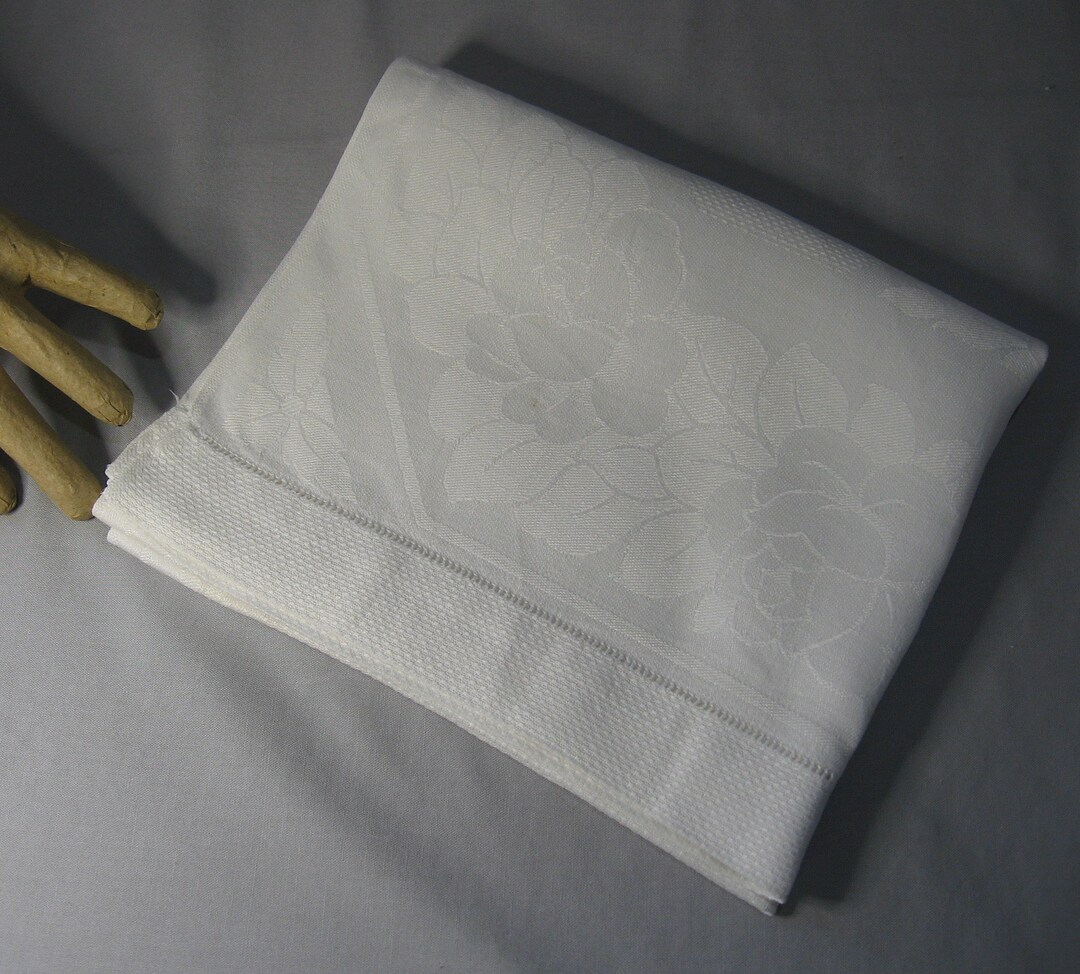 Vintage White Damask Linen Hand Towel HT19 Etsy