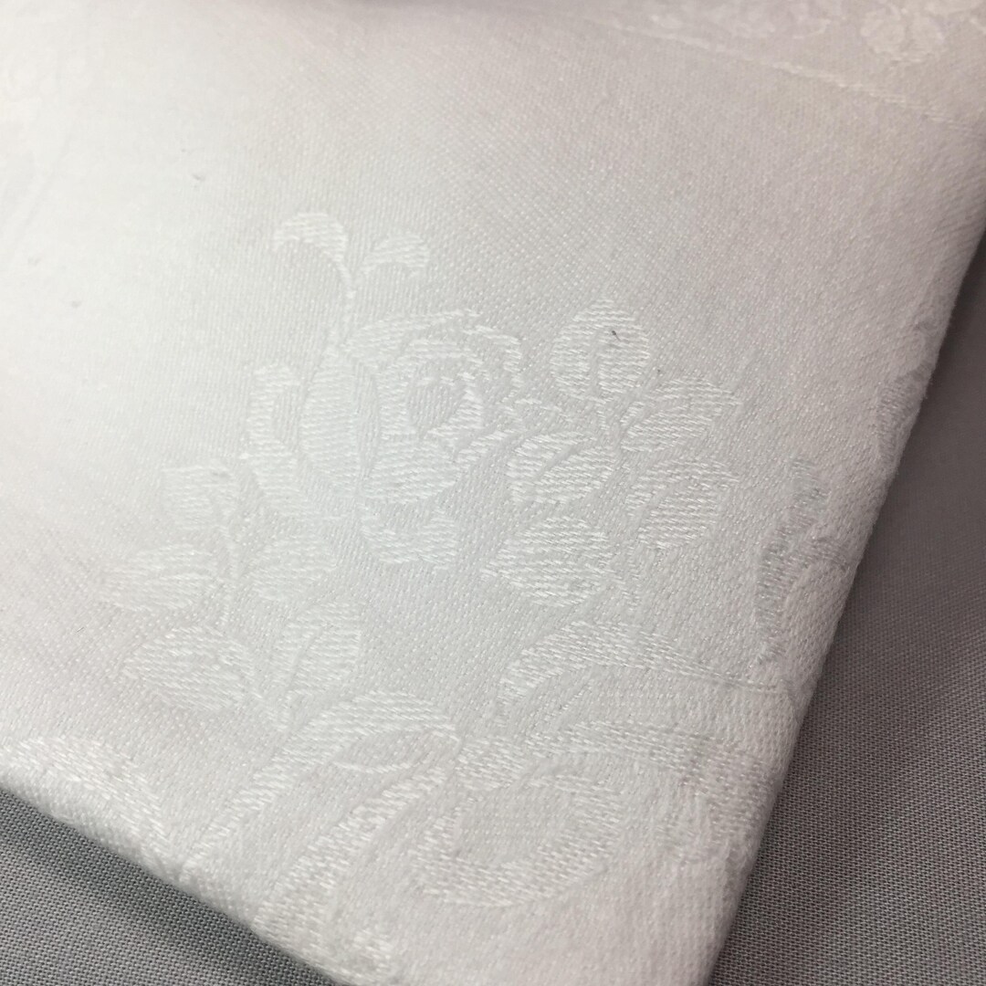 Nappe En Soie Damassée Vintage Française - 208x203 Cm, Bleu Pâle Floral