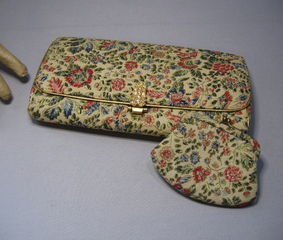 Vintage  Brocade Clutch and change Purse 1960s - image 1