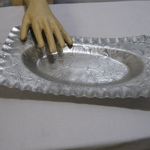 Vintage 1950s Embossed Aluminum Rectangular Dish