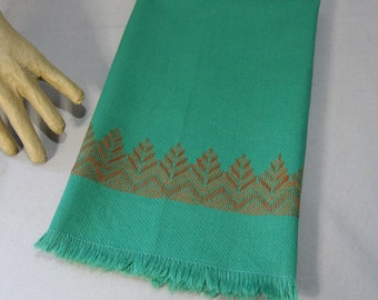 Vintage Green Hand Towel with Orange Embroidered Border