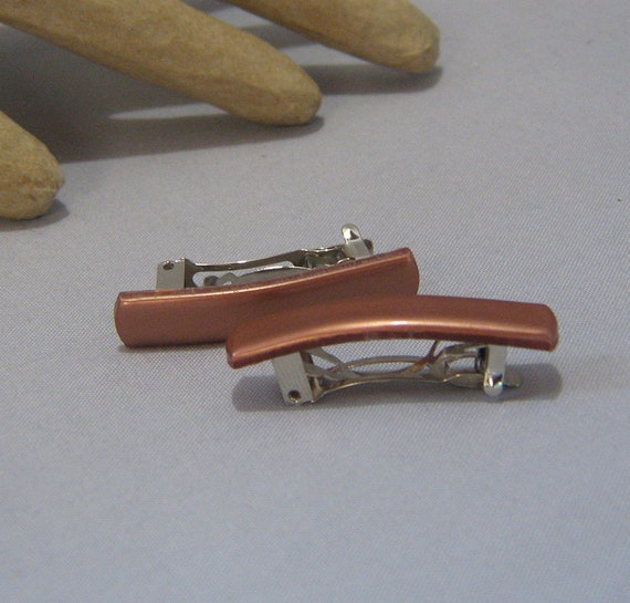 Vintage Mauve Plastic Small Rectangular Barrettes - image 2