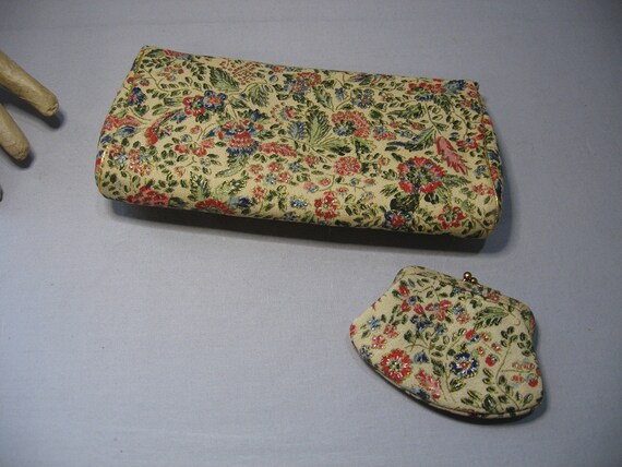 Vintage  Brocade Clutch and change Purse 1960s - image 2