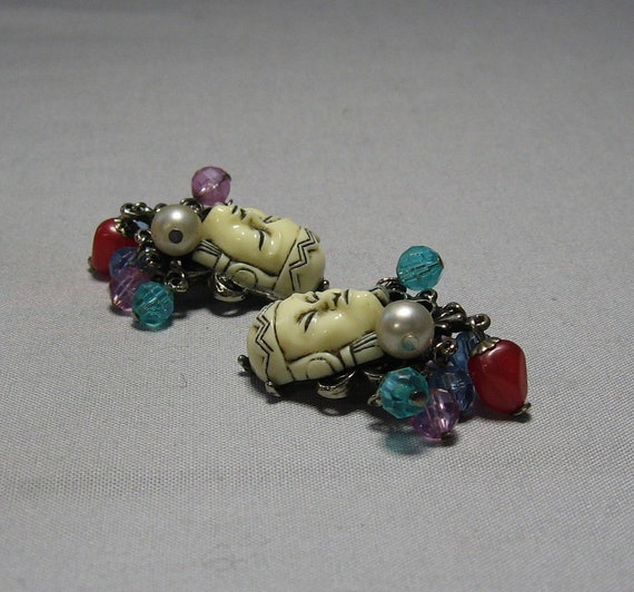 Vintage Asian Face Clip On Earrings - image 3