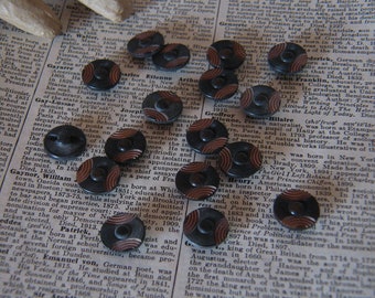 17 Vintage Plastic Black and Tan Plastic Shank Buttons - 5/8 inch