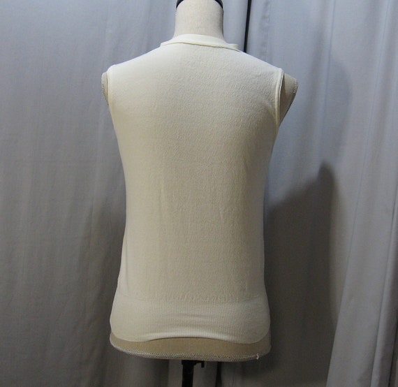 Vintage Off White Polyester Blouse with Neck Sash - image 4