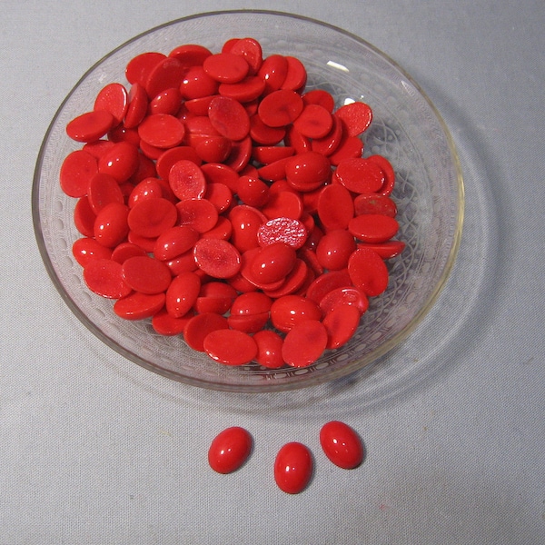Vintage Red Glass Oval Cabochons - 10 x 14mm (10)