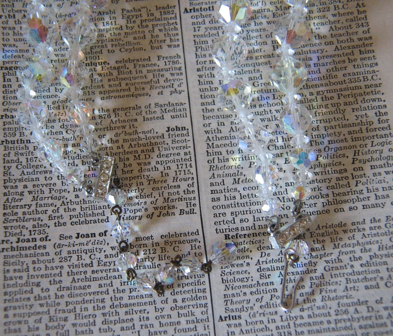 Vintage 2 Strand Crystal Beaded Necklace with Rhinestone Clasp